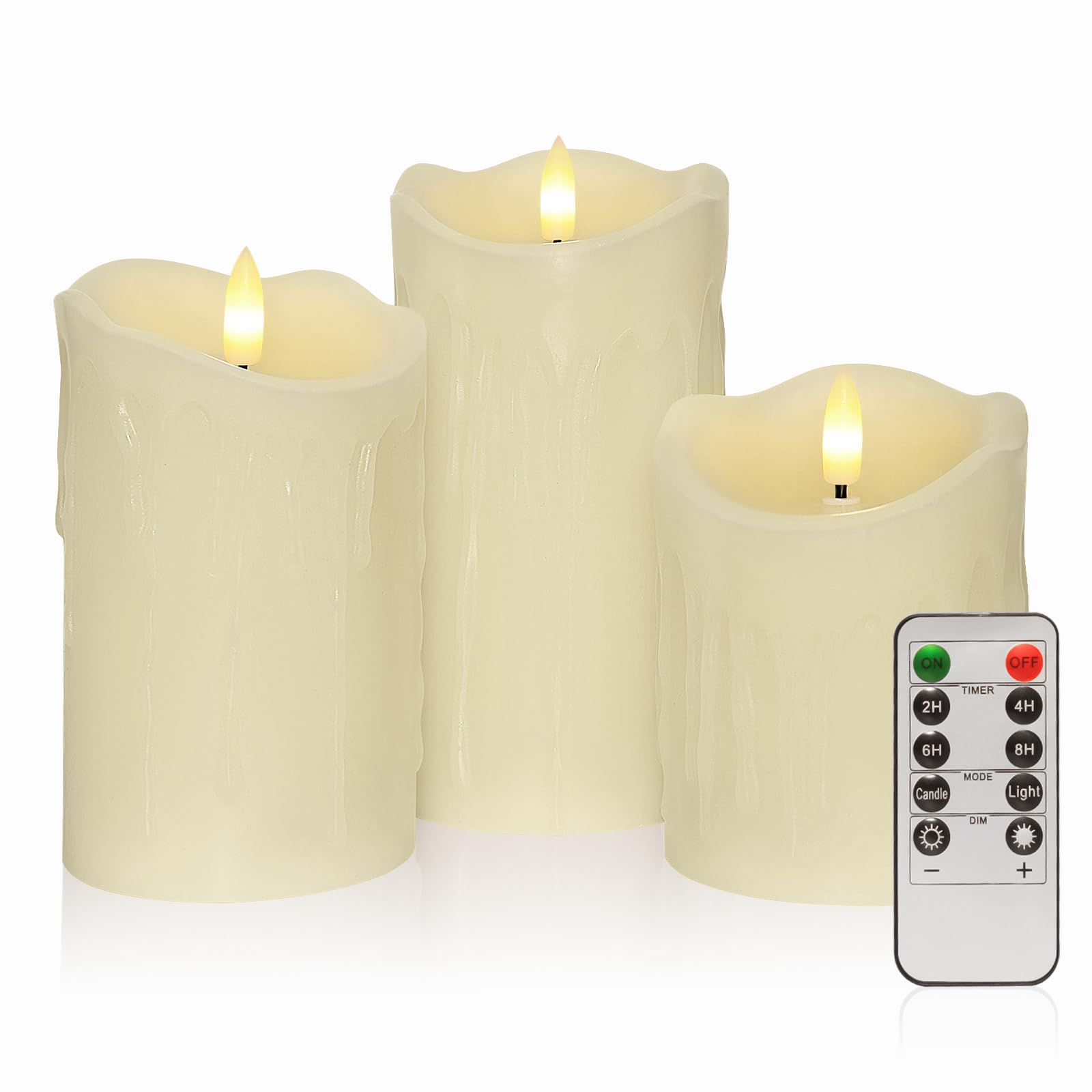 Credtarnos Flickering Flameless Candles, Battery Operated Candles With Remote And Timers, Real Wax Led Pillar Candles For Table,
