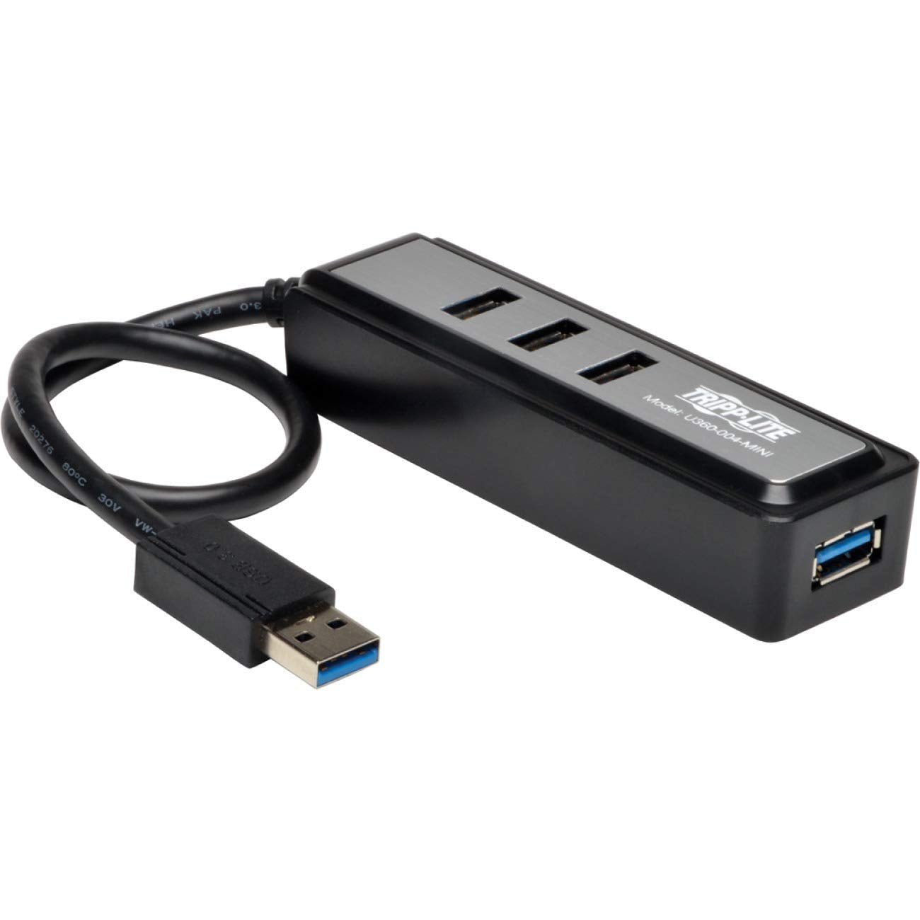 Tripp Lite 4 Port Usb A 3.0 Superspeed Mini Portable Hub With Built In Cable, Usb Type A (U360 004 Mini),Black