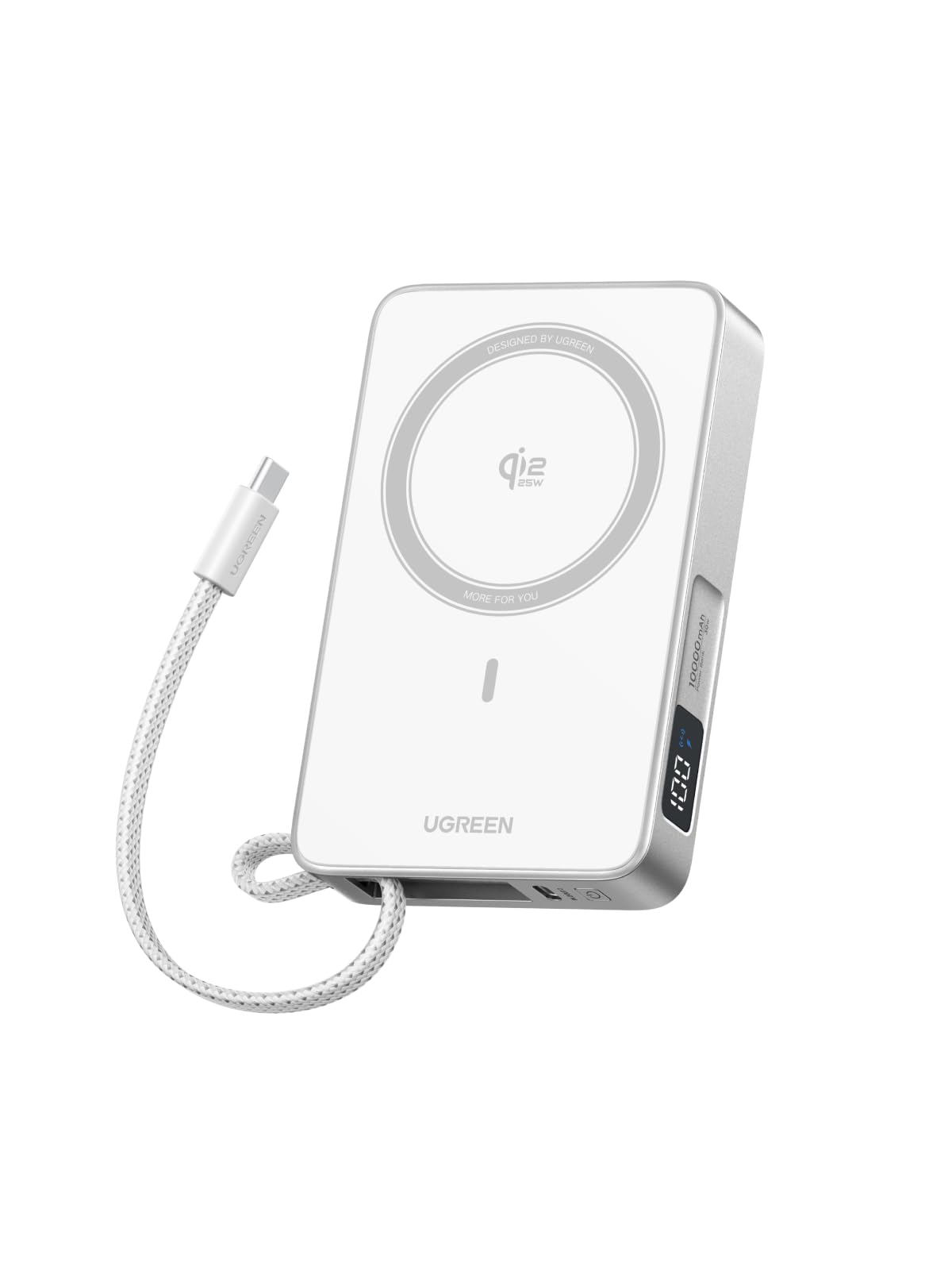 UGREEN MagFlow 10,000mAh Power Bank, Qi2 25W Certified Wireless Charging, Magnetic Portable Charger for MagSafe with Built-in Ca