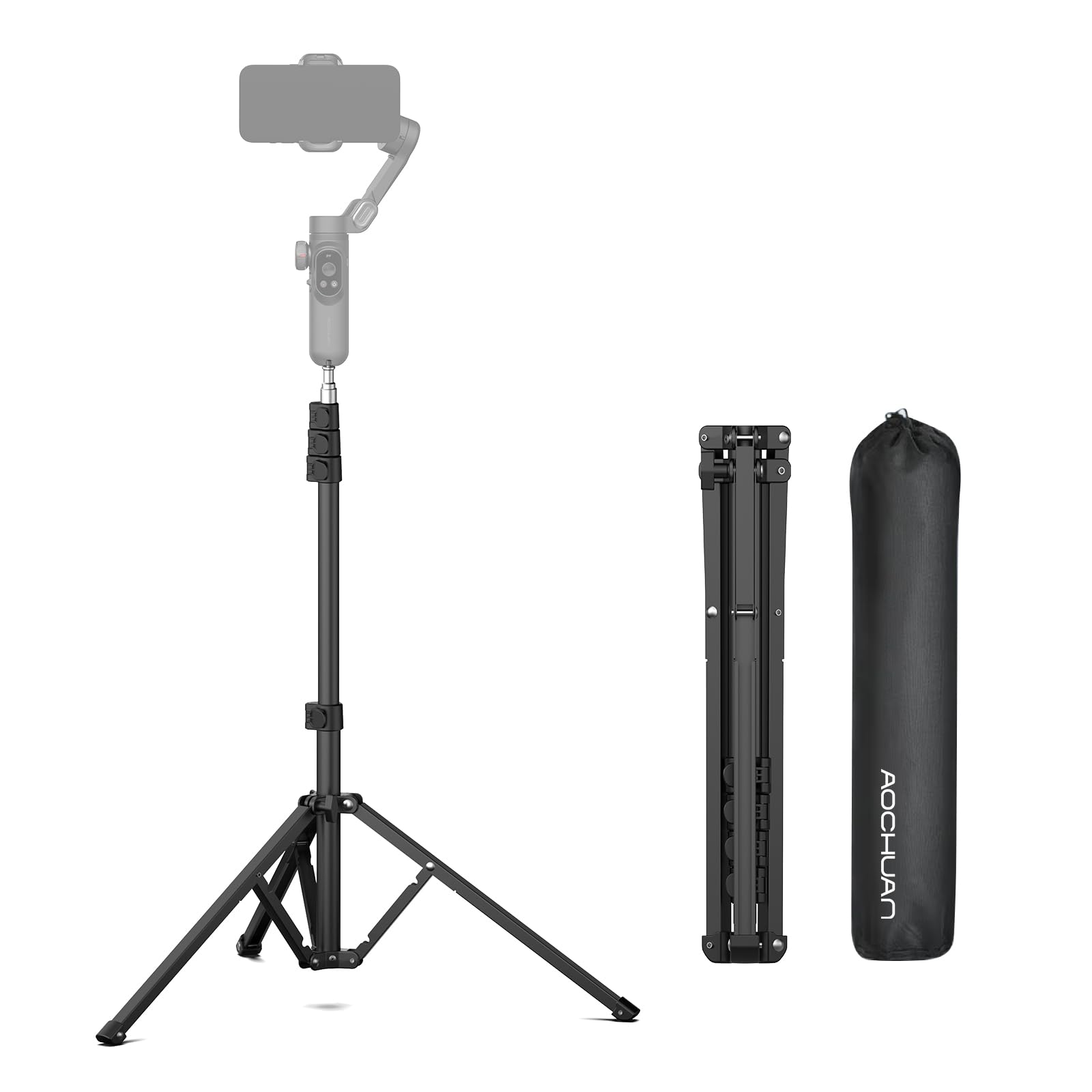 AOCHUAN Tripod for iPhone, 67 Phone Tripod w/Storage Bag for Camera with 1/4 Screw Interface, Three-Legged Stand Compatible w/DS
