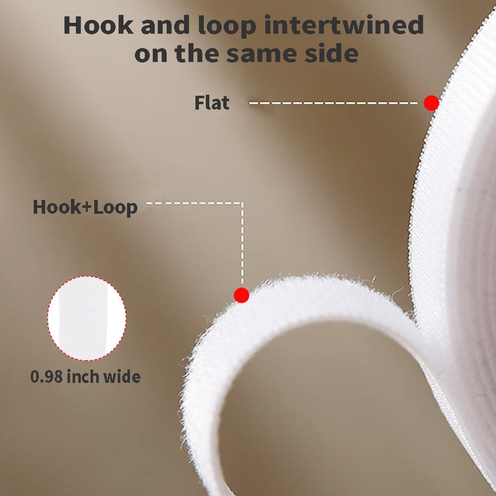 Amsthow 39Ft White Straps 1 Inch Cinch Straps Long Adhesive Adjustable Reusable Storage Nylon Loop Binding Management Cable Ties
