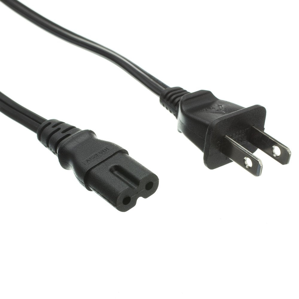6 Feet Notebook/Laptop Power Cord, Non Polarized Nema 1 15P Male To C7 Female Plug, 2 Pin, 18 Awg, 10 Amp, Laptop Power Supply C