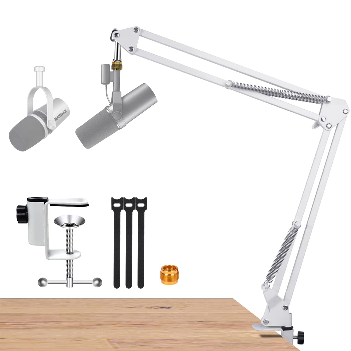 For Shure Sm7B Mv88+ And Mv7 White Boom Arm, Mic Desk White Stand Compatible With Shure Sm7B And Shure Mv7 Microphone, Shure Sm7