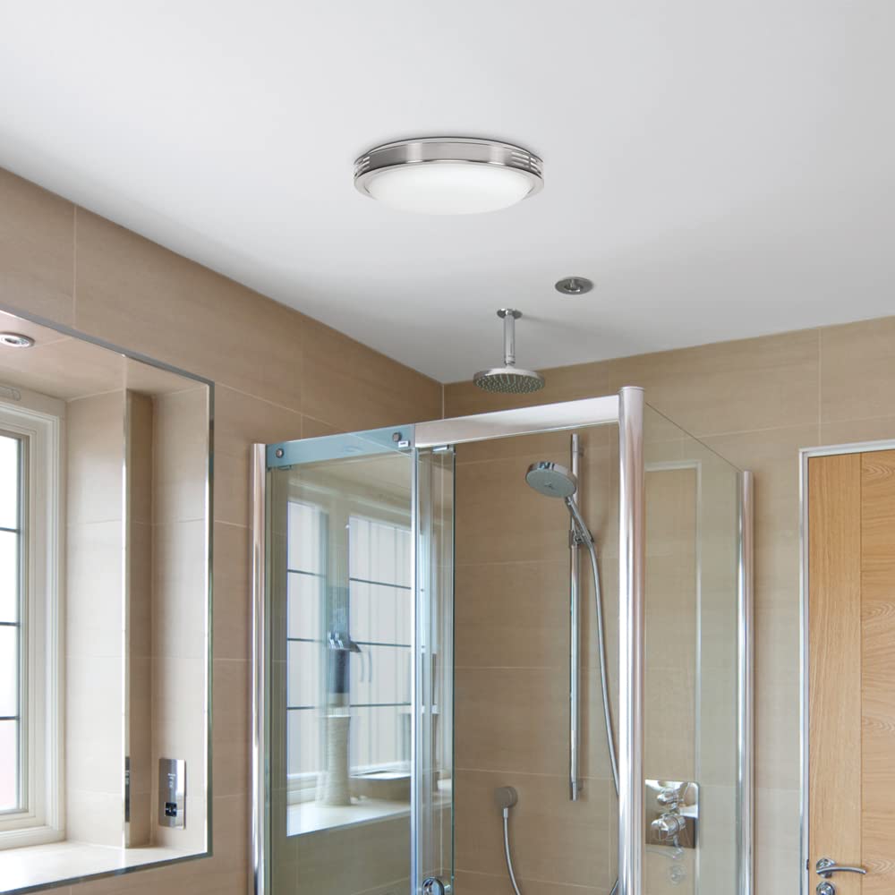 Homewerks 7105 07 Bathroom Fan With Led Light Ceiling Mount Exhaust Ventilation Silent 2.5 Sones 100 Cfm, Decorative Brushed Nic