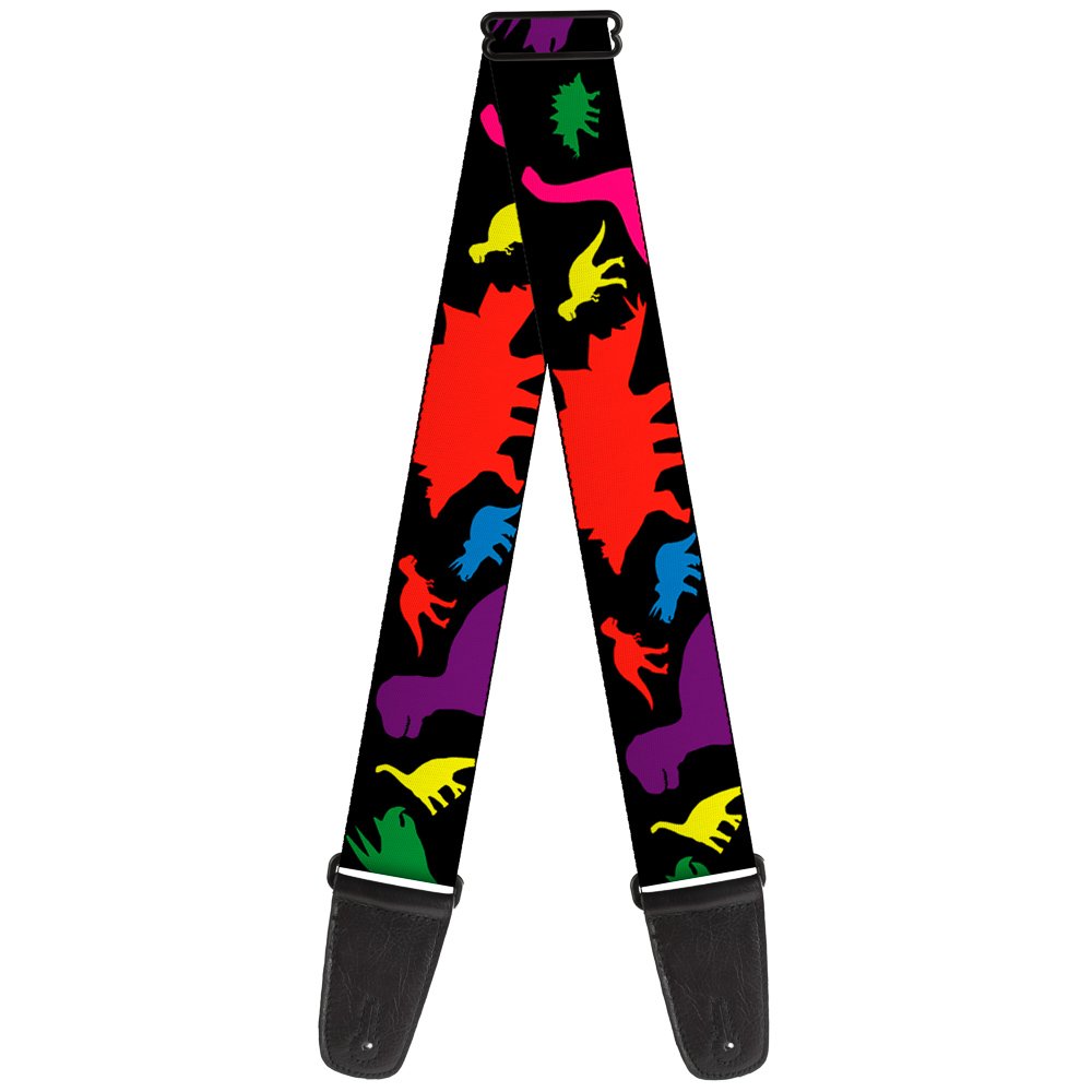 BuckleDown GSW30449 Dinosaur Silhouette Black/Multi Color Guitar Strap