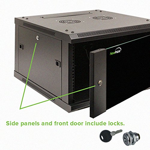 Navepoint 22U Server Rack Enclosure With Shelves, Caster Wheels, 2 Fans, Locking Glass Door, Removable Side Panels   22U Network