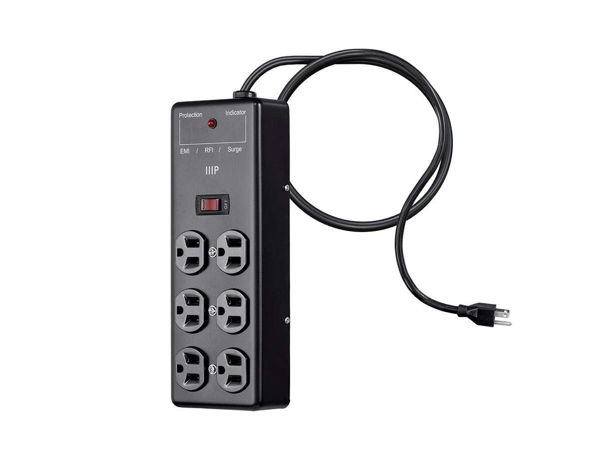 Monoprice Metal Surge Protector Heavy Duty Power Box   6 Outlet   Black With 6 Feet Cord/Cable, 540 Joules, Ul Certfied