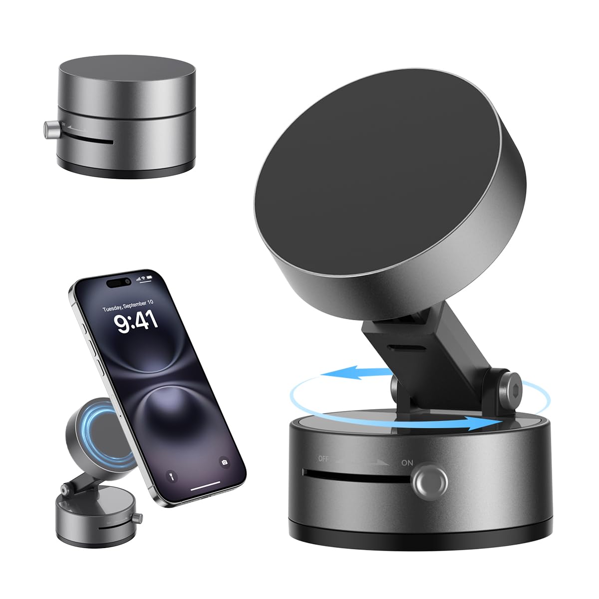 2025 Upgrated Vacuum Suction Magnetic Phone Holder, Retractable Strong Suction Cup Magnetic Hands-Free Car Cellphone Mount Folda