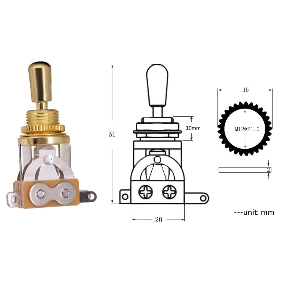 Jd.Moon Electric Guitar 3 Way Toggle Switch Pickup Selector Switch With Brass Tip Knob (Gold)