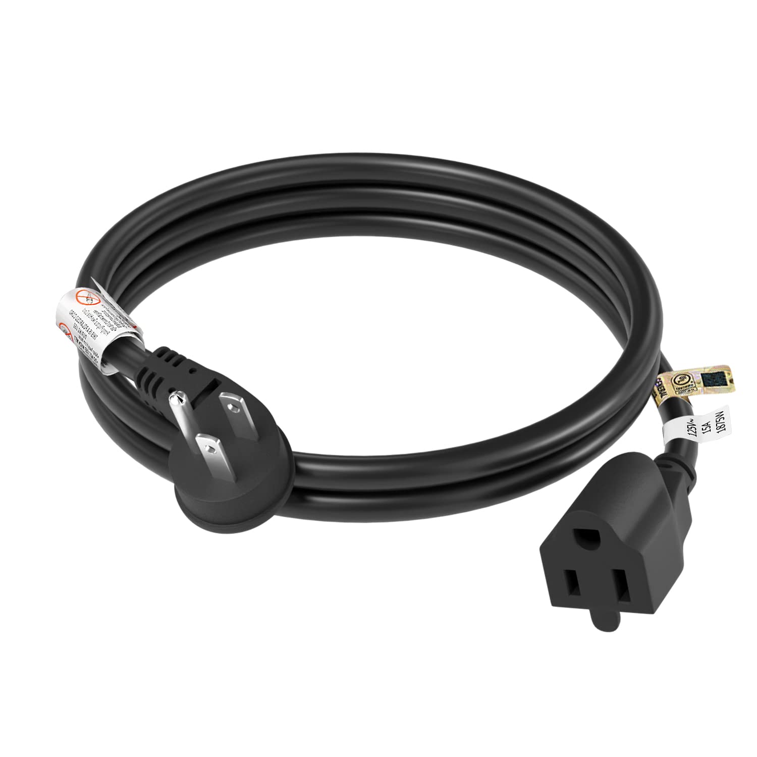 FIRMERST 1875W Flat Plug Extension Cord 3 Feet 14 AWG 15A Black, UL Listed