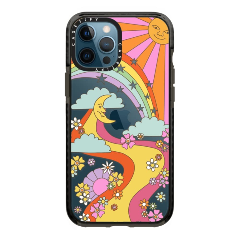 Casetify Impact Case For Iphone 12 Pro Max   Flower Power Retro   Clear Black