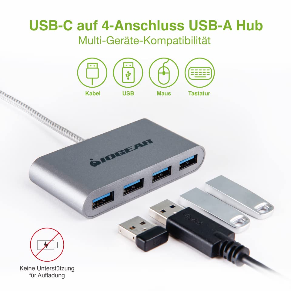 Iogear Hub C   Usb C To 4 Port Usb A Hub (Silver)