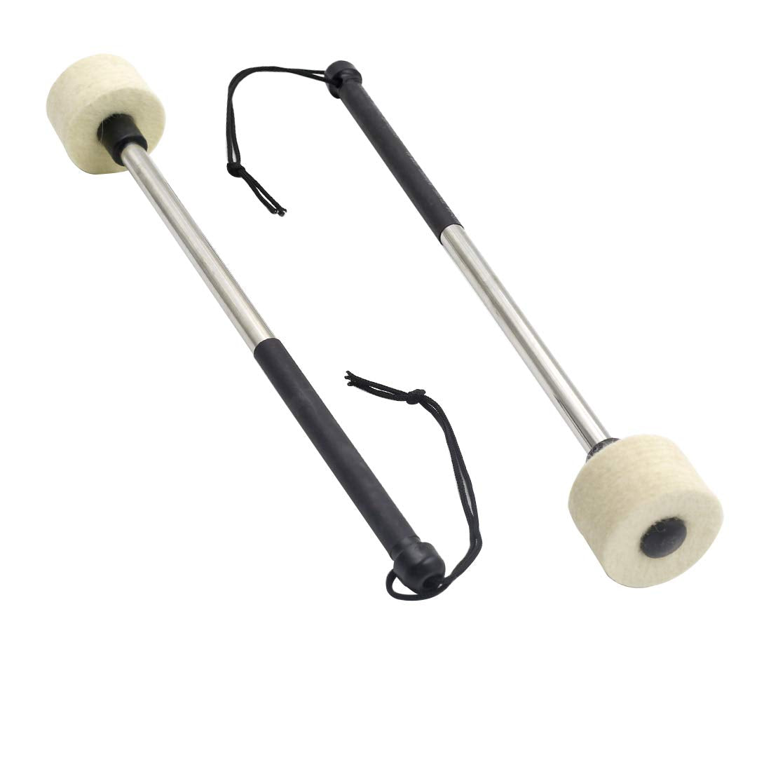 Hordion 2 Pcs 13.8'' Bass Drum Mallet Felt Head Percussion Mallets Timpani Sticks With Stainless Steel Handle, Beige