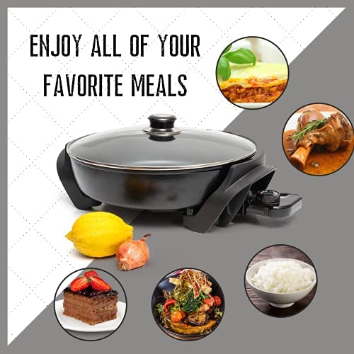 Moss & Stone Round Nonstick Electric Skillet With Lid, Aluminum 12 Inch Electric Frying Pan, 2 Layers Of Non Stick Coating, Adju