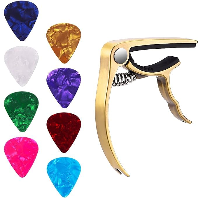 Flare Golden Zinc Alloy Capo For Ukulele, Bass, Acoustic & Electric Guitar | QuickChange Metal Capo With OneHand Operation | I