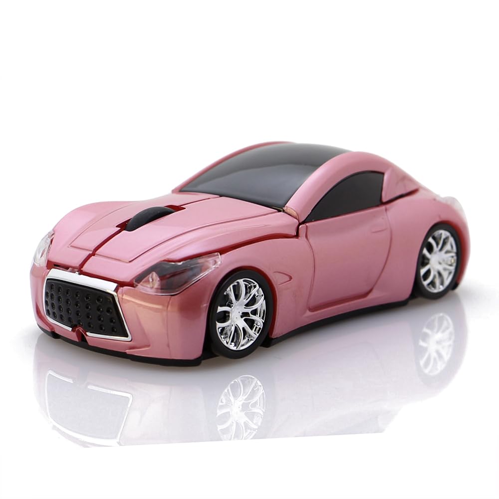 MTUBTB Computer Wireless Mouse Car Shape Optical Mice USB 2.4Ghz for PC Laptop (Pink)
