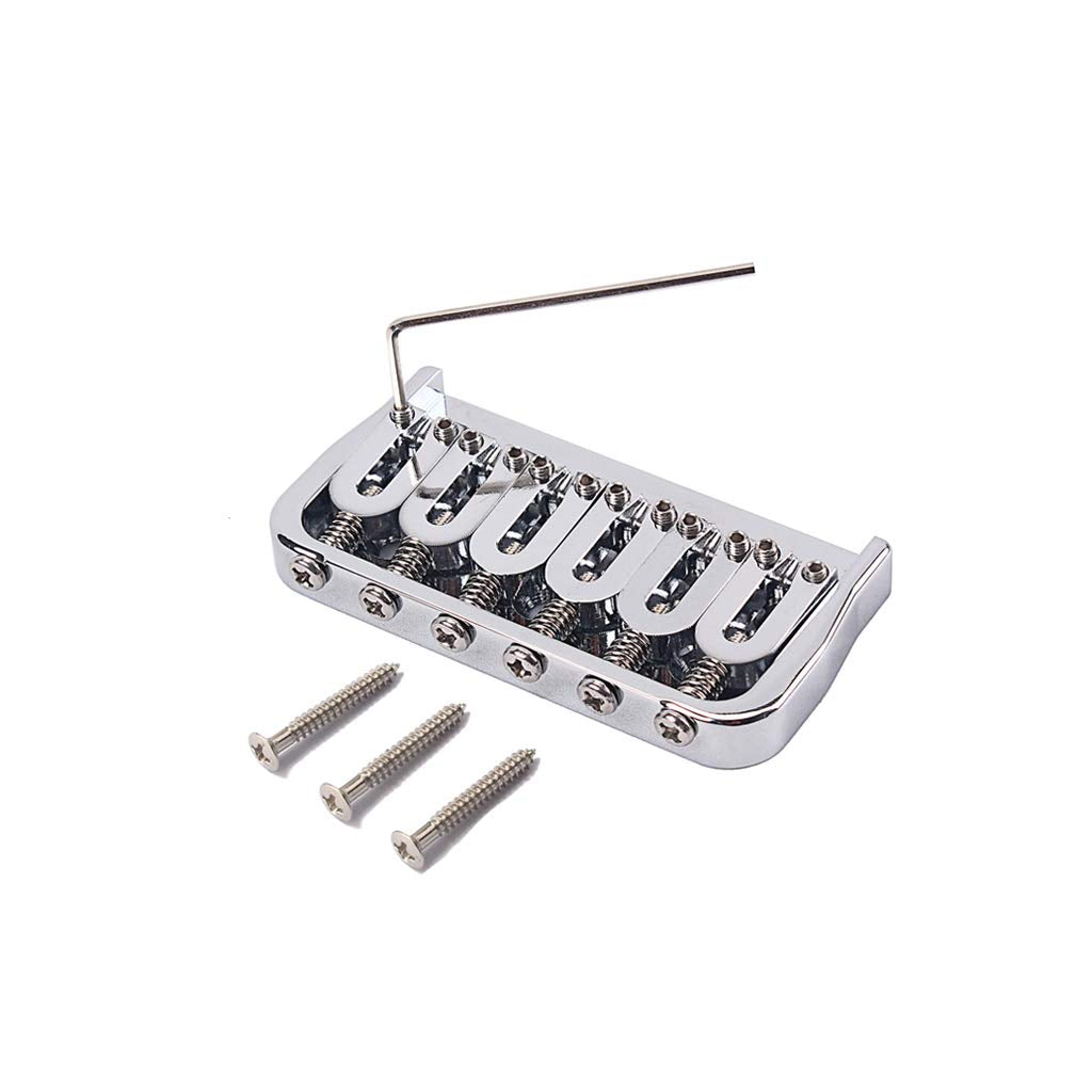 Ogdni 6 Strings Hardtail Saddle Bridge,Chrome Plated String Through Body Fixed Bridge For Strat Tele Style Guitars Replacement (