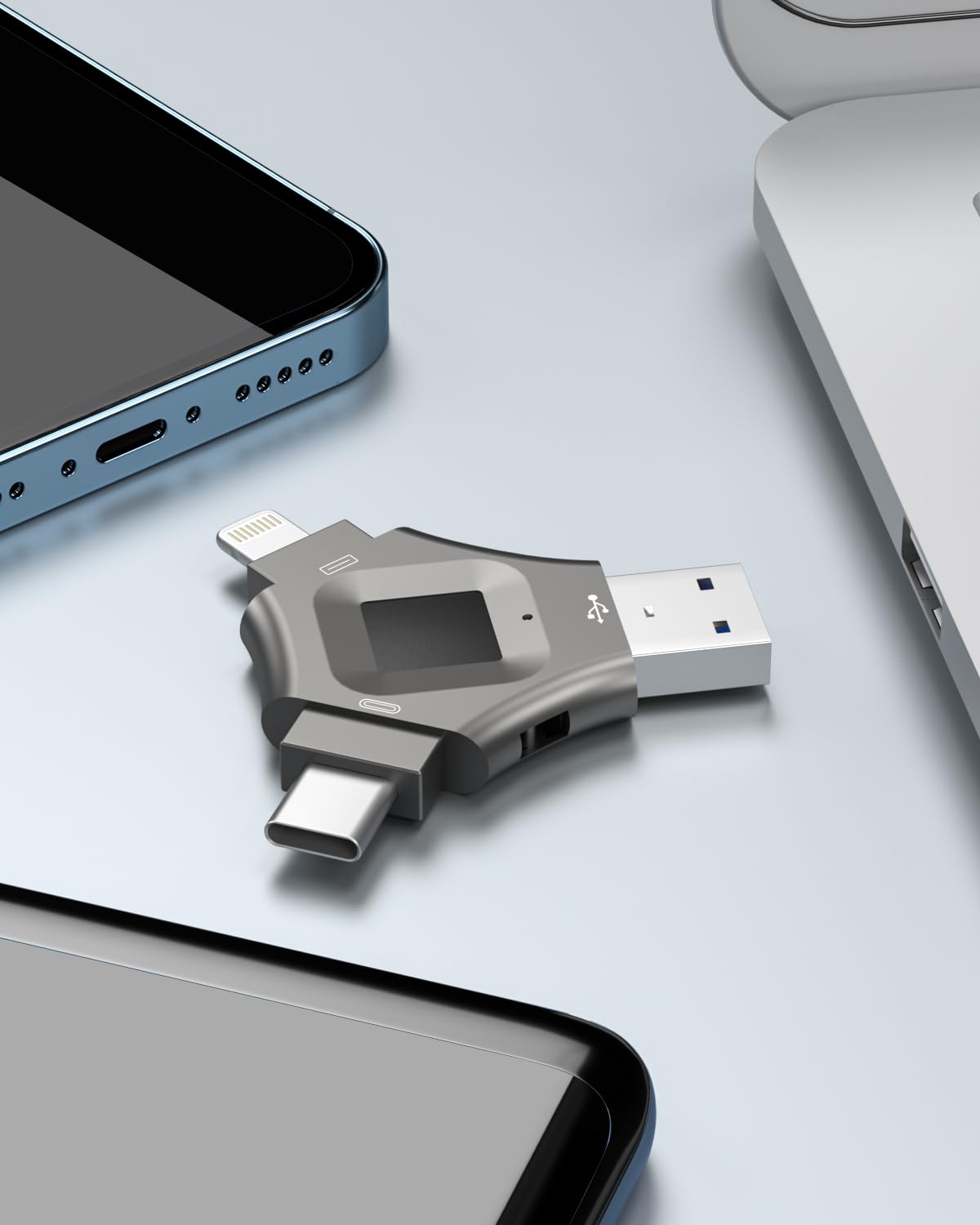 64Gb, Fingerprint Unlocked Usb Flash Drive, Secure Password Protected Usb Disk,Suitable For Iphone 3 In 1 Encrypted Drive,Encryp