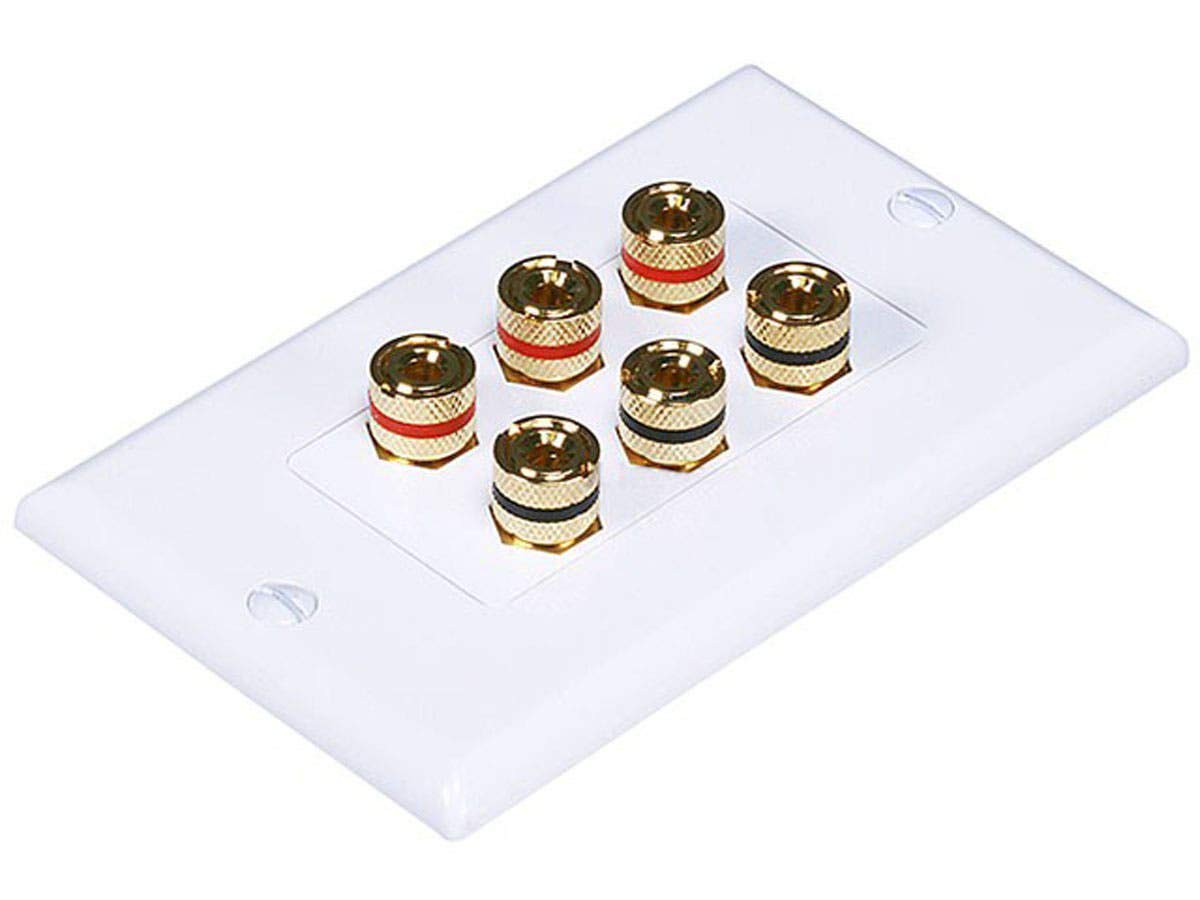 Monoprice 103538 Banana Binding Post Two Piece Inset Wall Plate For 3 Speakers, Single Pcs