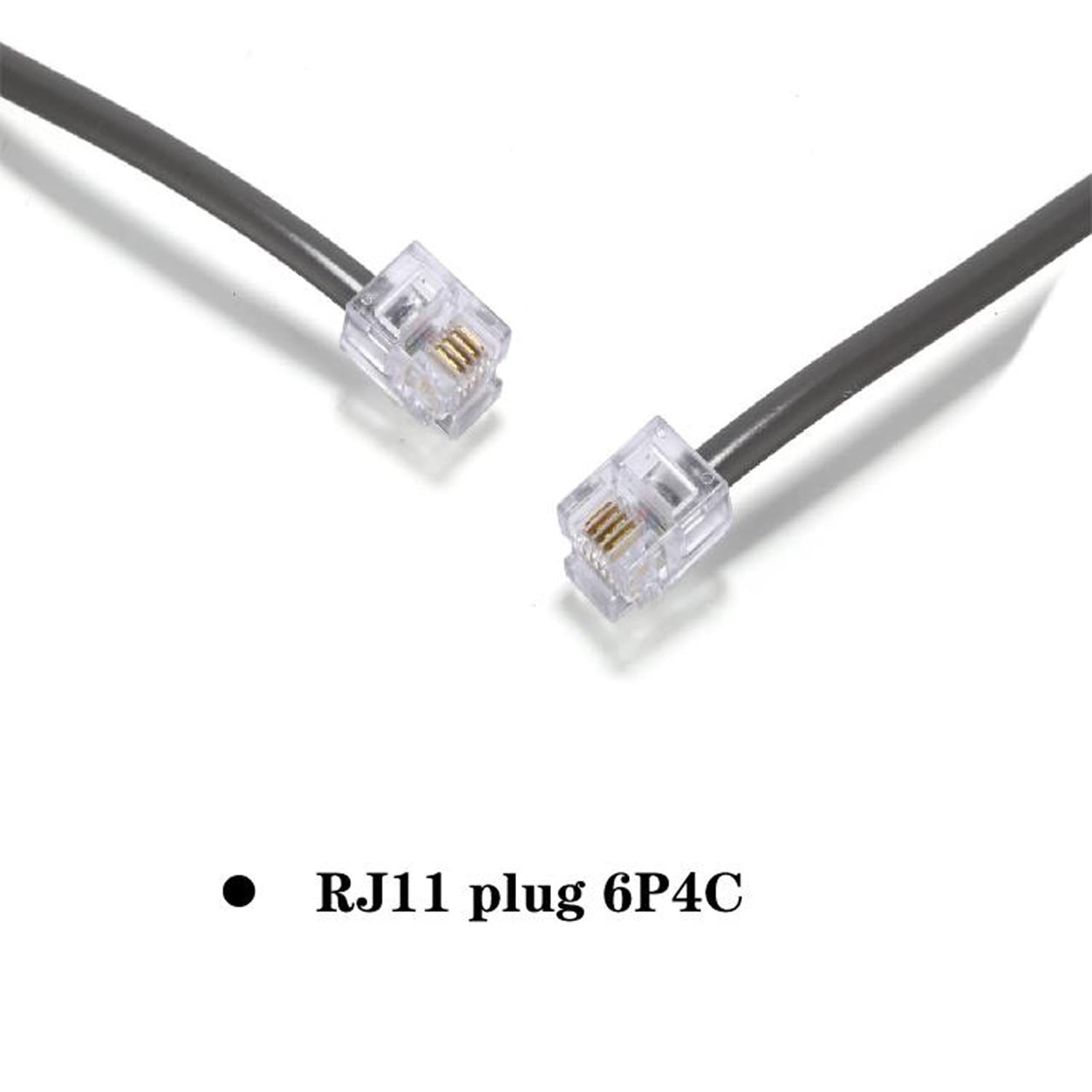 Lansensu 15 Feet Telephone Landline Extension Cord Cable Cord With Standard Rj 11 6P4C Plug (Silver 15 Ft, 2Pack)