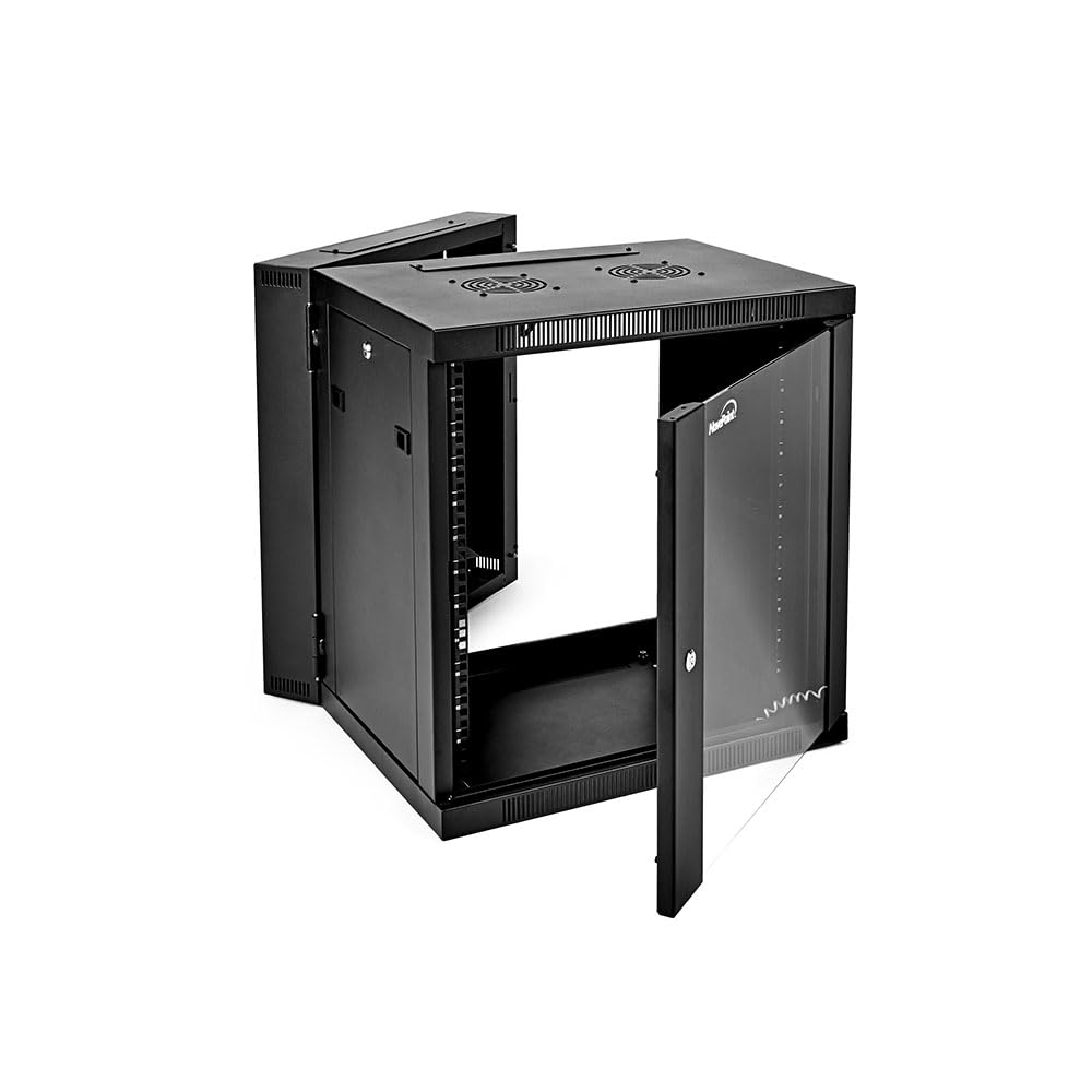 Navepoint 12U Server Cabinet With Hinged Back   21.6    Deep, 12U Server Rack Enclosure With Locking Glass Door, Wall Mount Rack