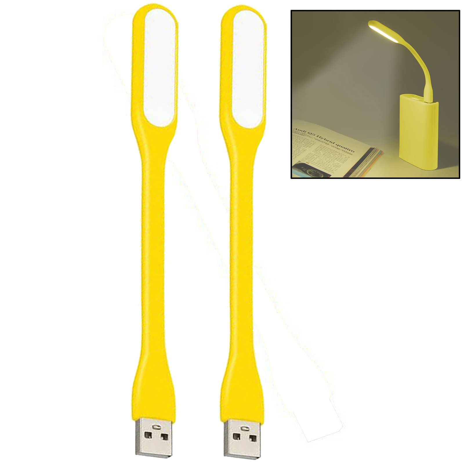 Soseelnee Mini Flexible Light, Portable Usb Led Reading Night Lamp For Pc Laptop Computer Notebook Power Bank   2 Pack (Yellow)