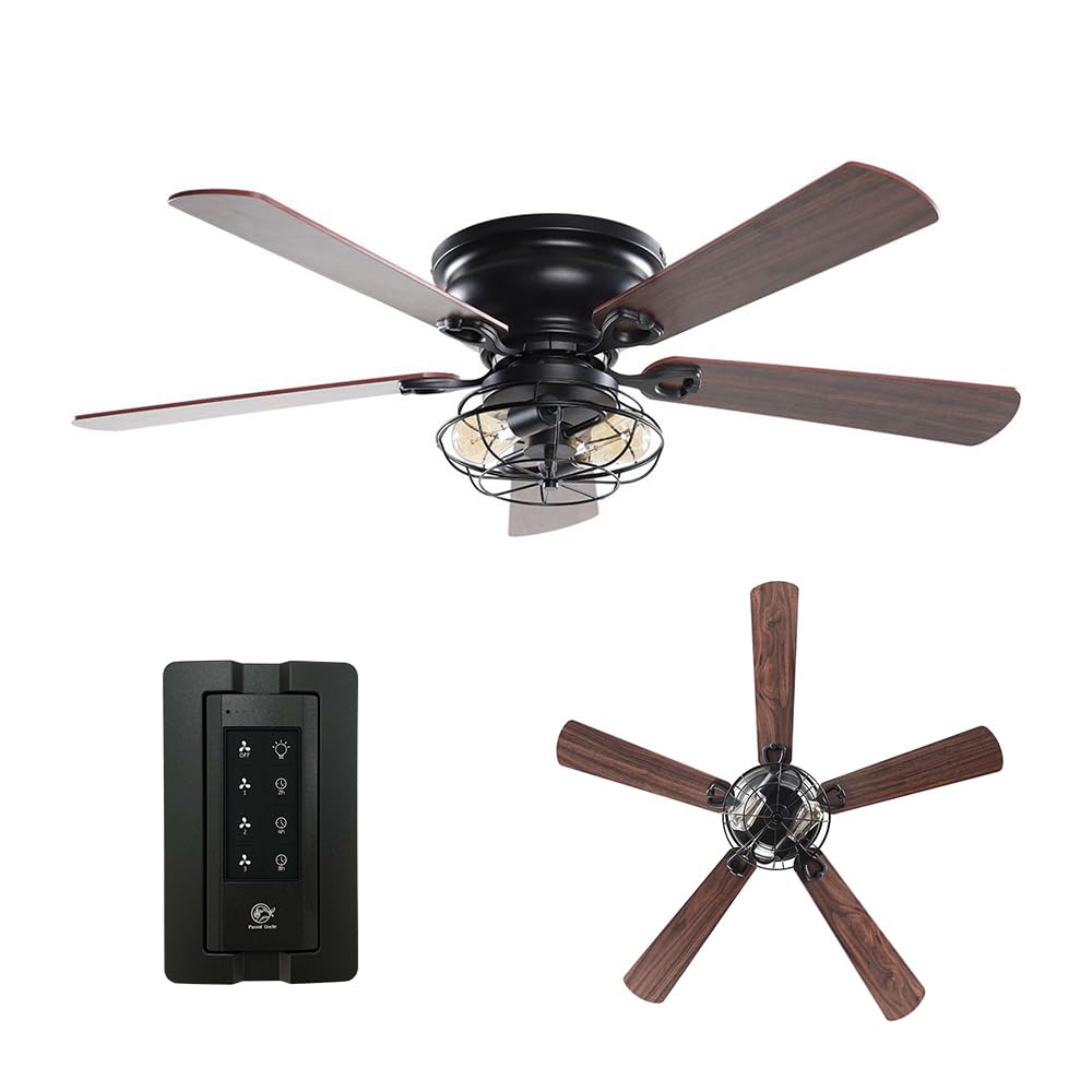 Parrot Uncle Ceiling Fans with Lights and Remote Flush Mount Ceiling Fan with Light for Bedroom Black Low Profile Ceiling Fan, 4
