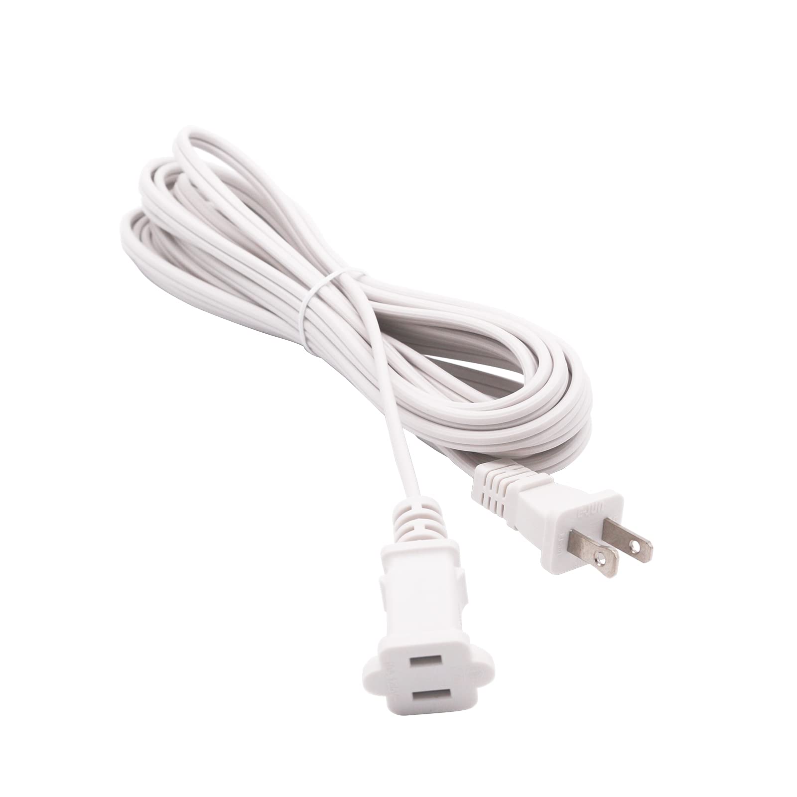 Two Prong Extension Cord 15 Ft White Indoor Ac 2 Prong Male And Female Power Cable Polarized For Nema 1 15P To 1 15R