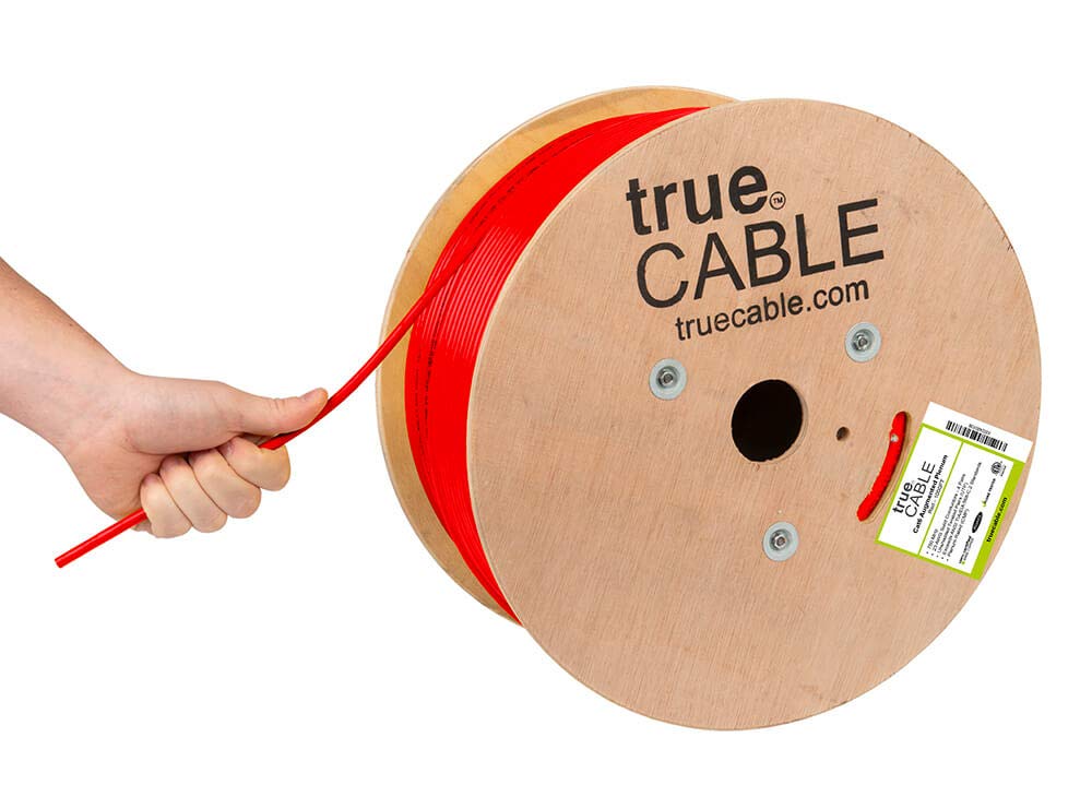 Truecable Cat6A Plenum (Cmp), 1000Ft, Red, 23Awg 4 Pair Solid Bare Copper, 750Mhz, Poe++ (4Ppoe), Etl Listed, Unshielded Twisted Pair (Utp), Bulk Ethernet Cable