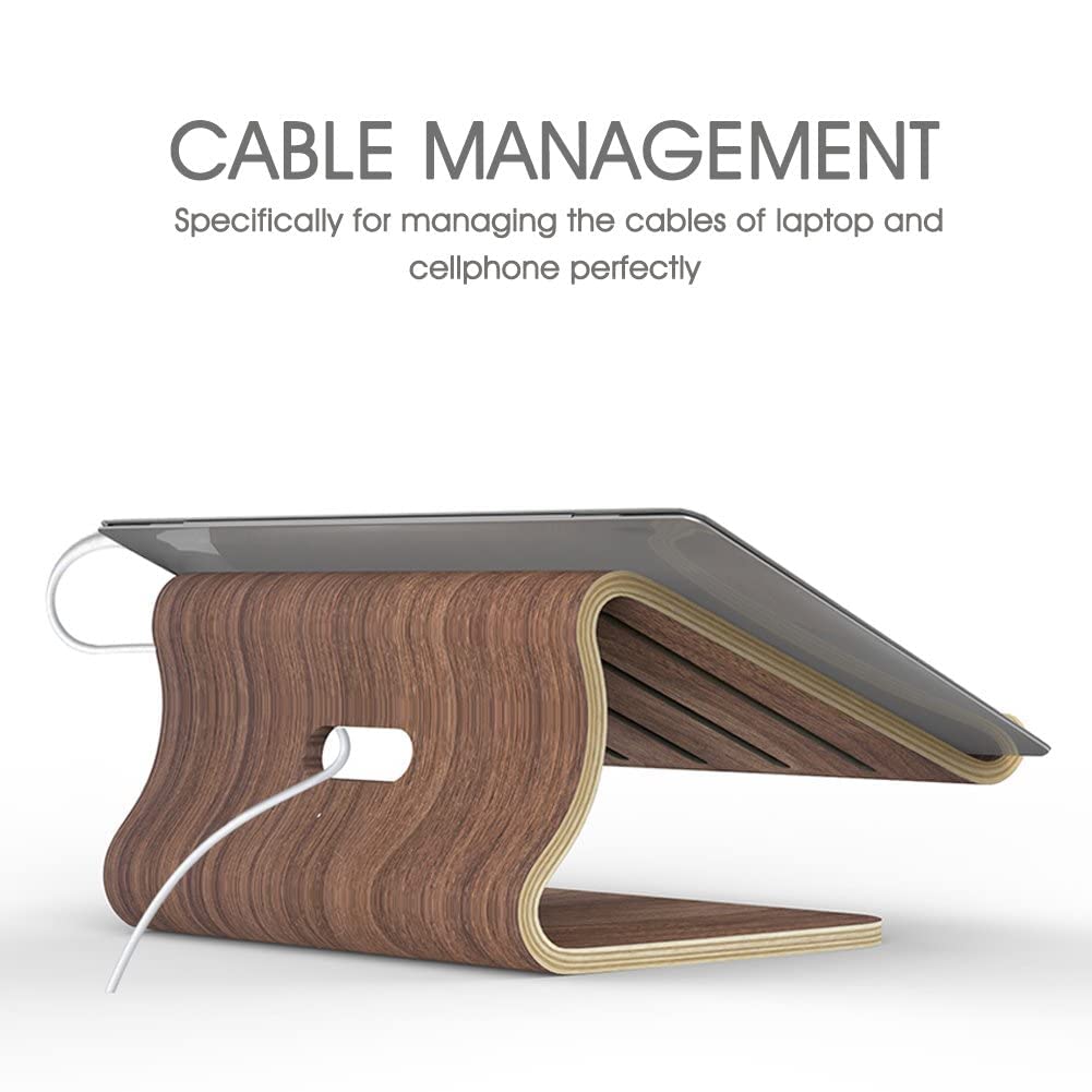 SAMDI Laptop Stand Wood, Wooden Cooling Computer Holder, Notebooks Desktop Mount for MacBook Air, Pro 13 15, iPad Pro 12.9, Dell XPS, Surface, Chromebook 11 to 17 (Walnut)