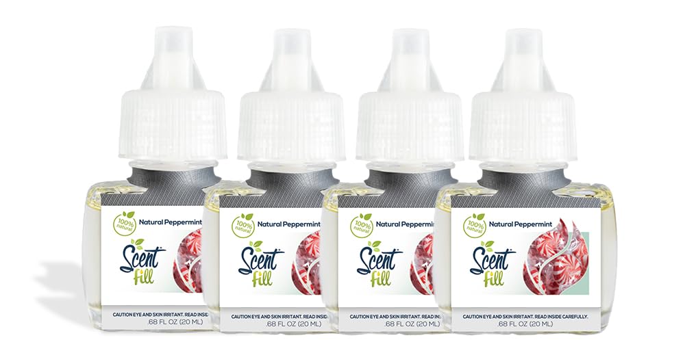 Scent Fill 100% Natural Peppermint Plug In Air Freshener, 4 Scented Oil Refills