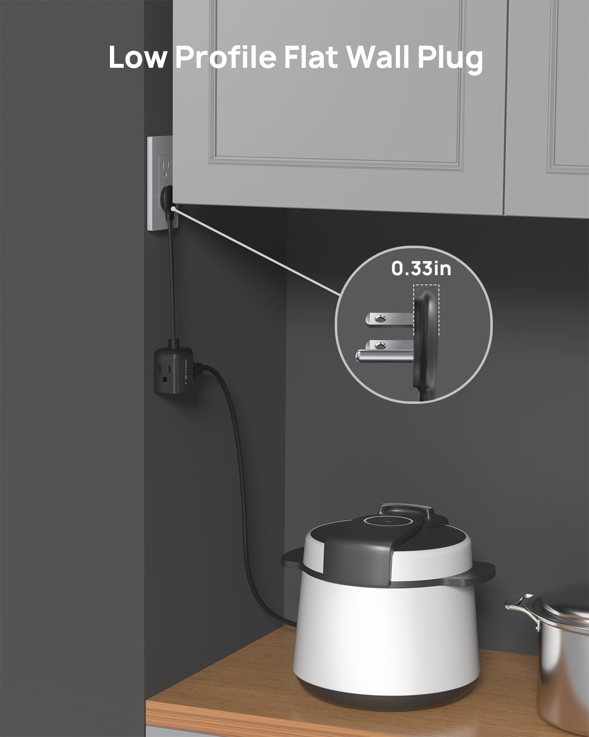 Trond Flat Outlet Extender With 6 Inch Cord   Multi Plug Extension Outlet Splitter, Flat Plug Adapter Wall Extender, Electrical