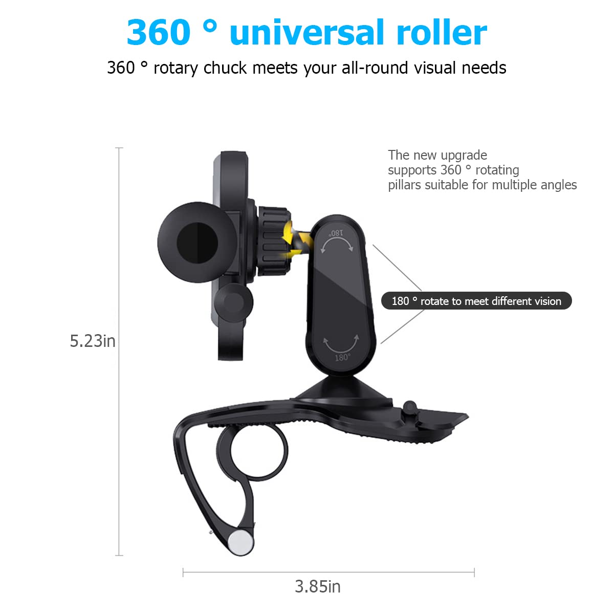 Belomi Car Phone Holder Mount, Clip On Auto Dashboard, Cell Phone Stand With Parking Number Plate, 360 Degree Rotation One Hand