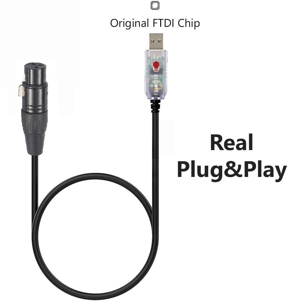 Feanteek Usb To Dmx Cable Rs485 Adapter Converter 3Pin Xlr Female Dmx512 Interface Freestyler Software Pc Control Dimmer Cable W