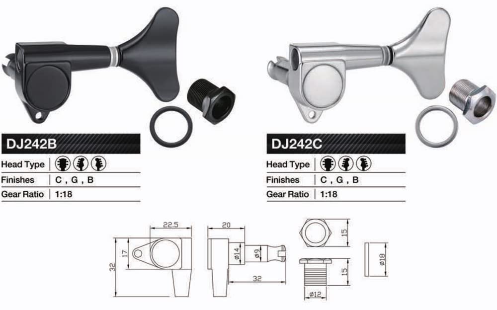Kaynes Guitar Bass Tuners   1:18 Ratio Chrome Silver Headstock Sealed Machine Heads Tuners Closed Tuning Key Pegs Replacement Fo