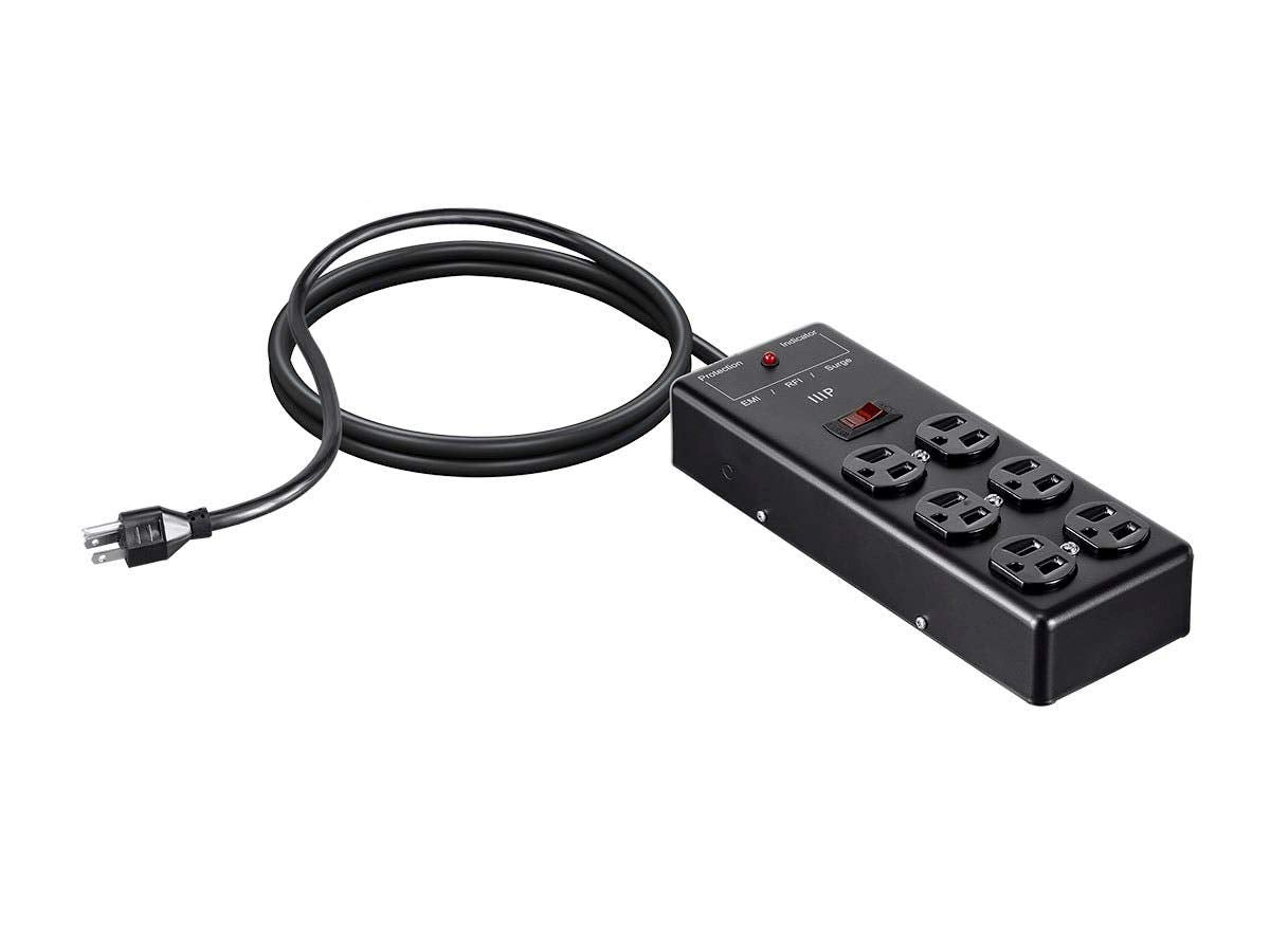 Monoprice Metal Surge Protector Heavy Duty Power Box   6 Outlet   Black With 6 Feet Cord/Cable, 540 Joules, Ul Certfied