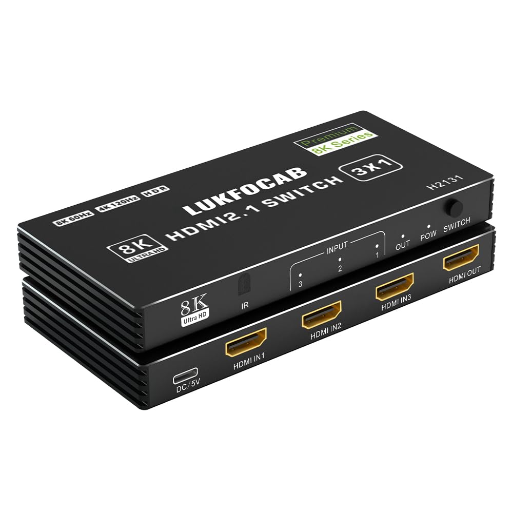 Hdmi 2.1 Switch 3 In 1 Out, Lukforcab 3 Ports Hdmi 2.1 Switch 4K 120Hz With Remote Control, 8K 60Hz, Hdcp 2.3, Hdr10,Cec, Auto S