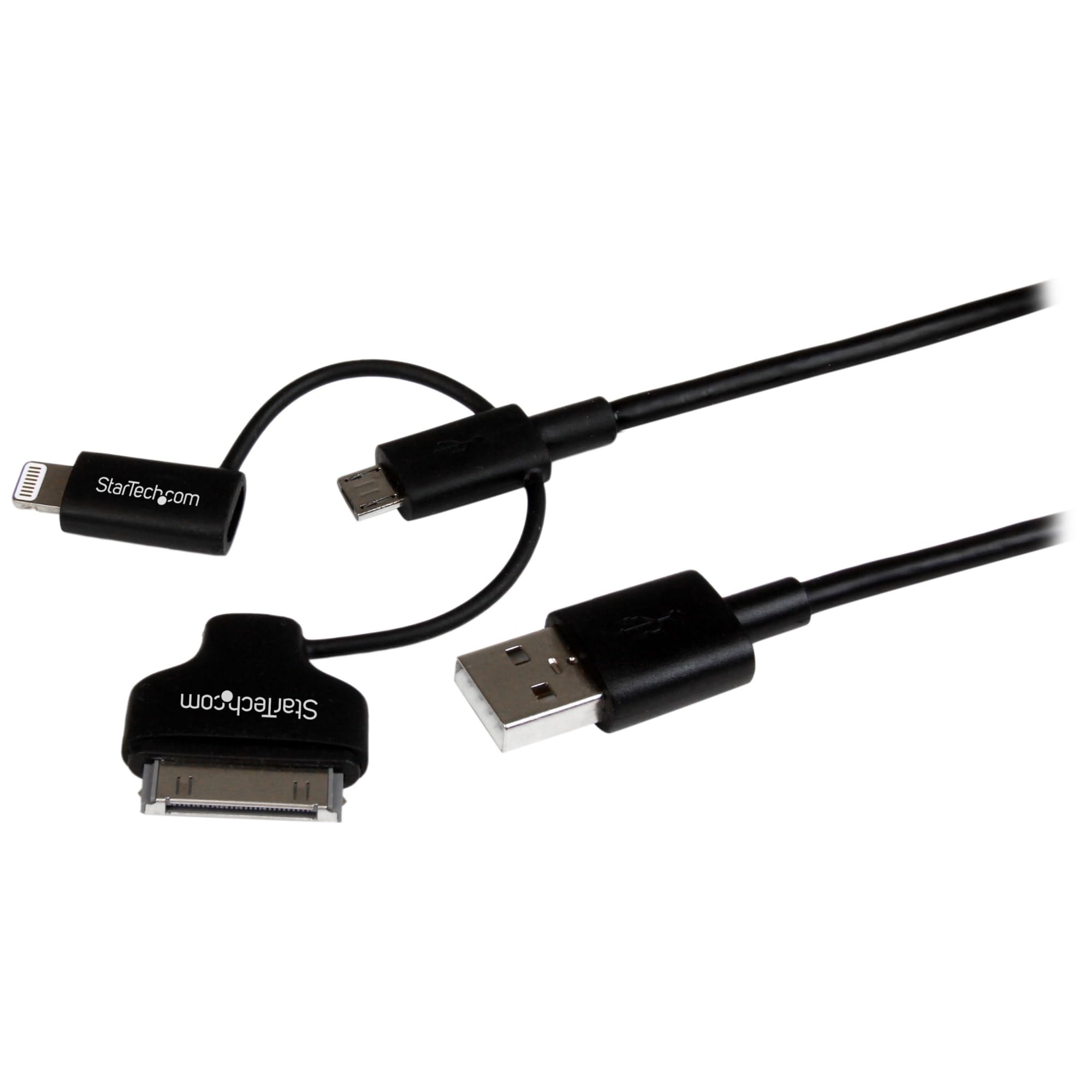 Startech.Com 1M 3 Ft Black Apple 8 Pin Lightning Or 30 Pin Dock Connector Or Micro Usb To Usb Cable For Iphone Ipod Ipad   Charg