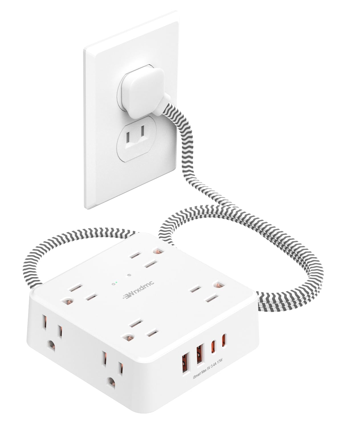 2 Prong Power Strip, Wrxdmc 2 Prong To 3 Prong Outlet Adapter, 1400J Two Prong Surge Protector, 5Ft Braided Extension Cord With 