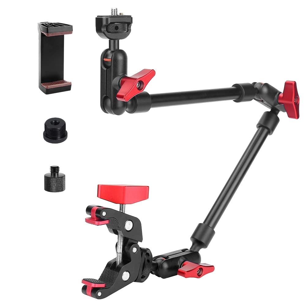 Jebutu 22' Magic Arm W Clamp Camera Mount, Adjustable Articulating Arm Friction Camera Boom Arm Mount Clamp W 1/4' Thread, Overhead Camera Desk Mount Clamp Stand For Tripod Light Webcam Mic Video Rig