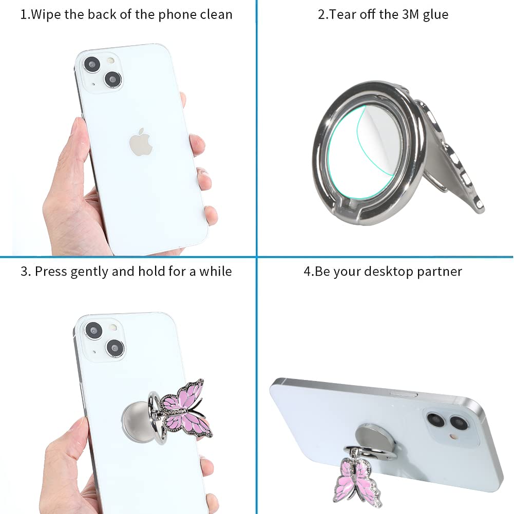 Lsl Cute Butterfly Cell Phone Ring Holder 360   Rotation Metal Finger Stand Kickstand Universal Compatible With Iphone Samsung G