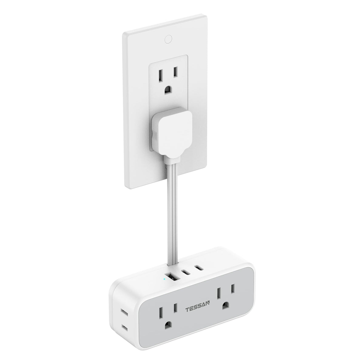 Short Extension Cord 6 Inch, Tessan Flat Plug Power Strip With 4 Ac Outlets 3 Usb (2 Usb C) Ports, Small Charging Station For Cr