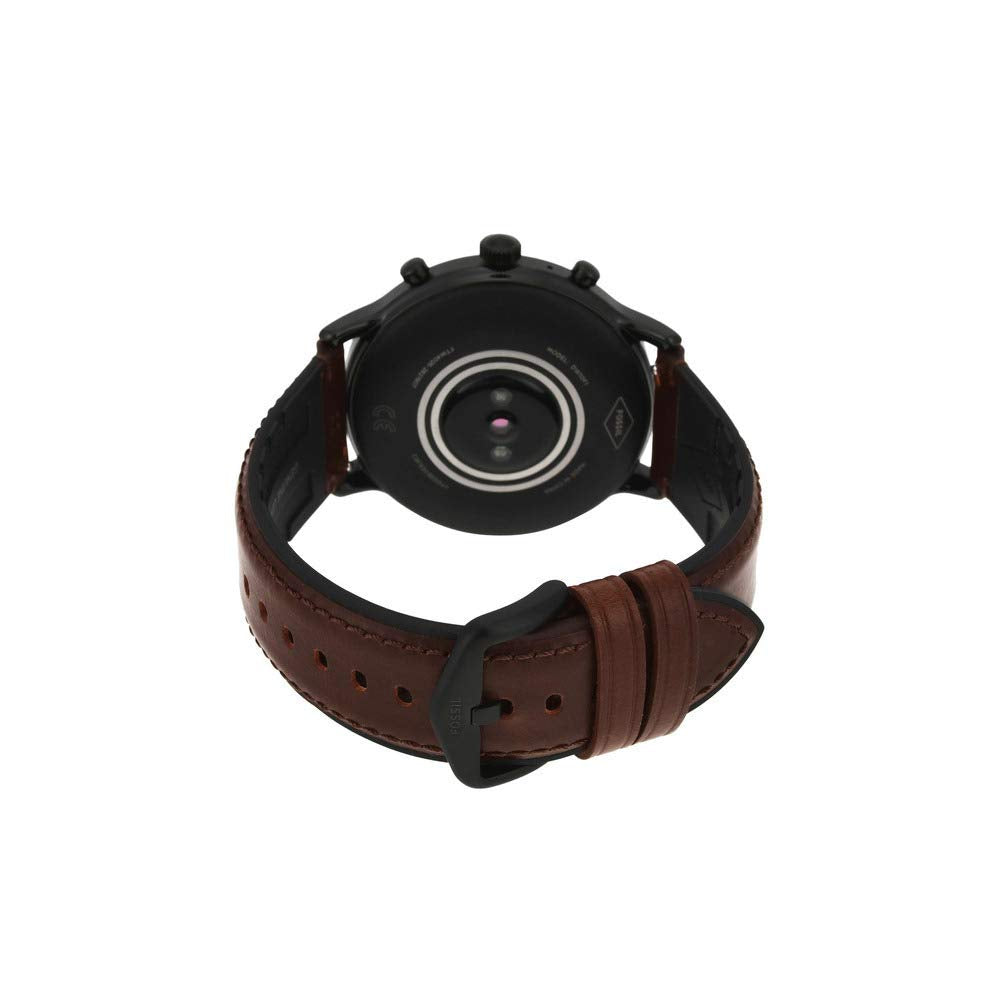 Fossil 44Mm Gen 5 Carlyle Stainless Steel And Leather Touchscreen Smart Watch, Color: Black, Brown (Model: Ftw4026)