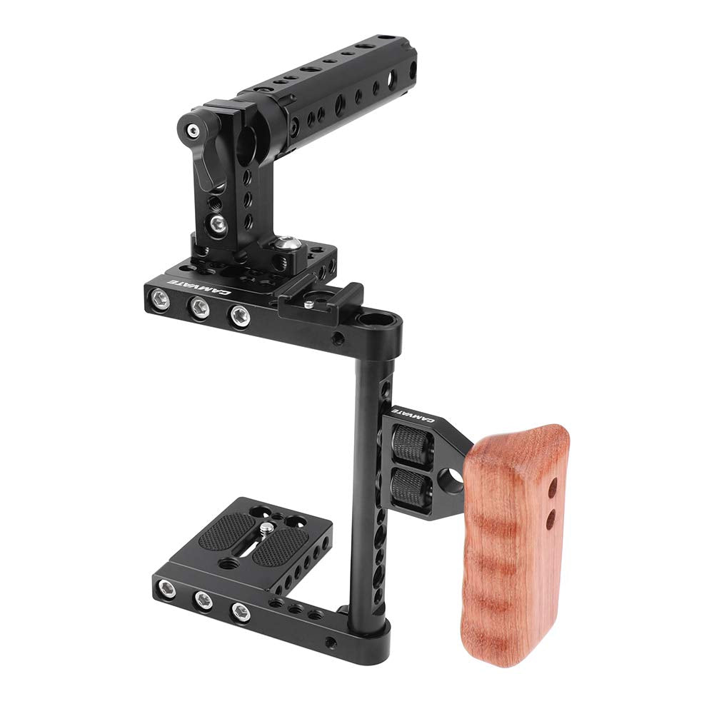 Camvate Dslr Camera Cage Top Handle Wood Grip Compatible For Sony Panasonnic - 1175