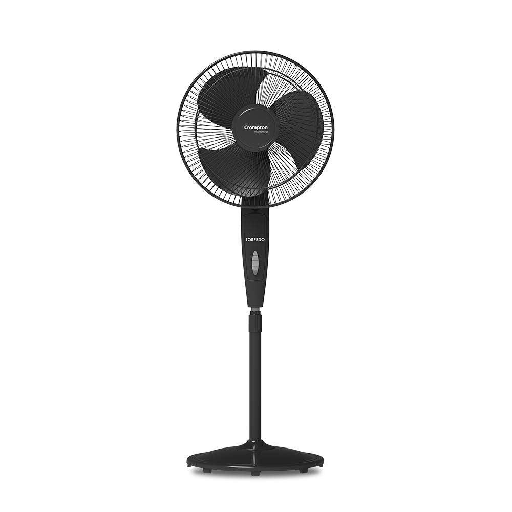 Crompton Highspeed Torpedo 400 Mm Pedestal Fan (Black)  Powerful 2100 Rpm, 3Speed Settings, Wide Oscillation, Thermal Overload