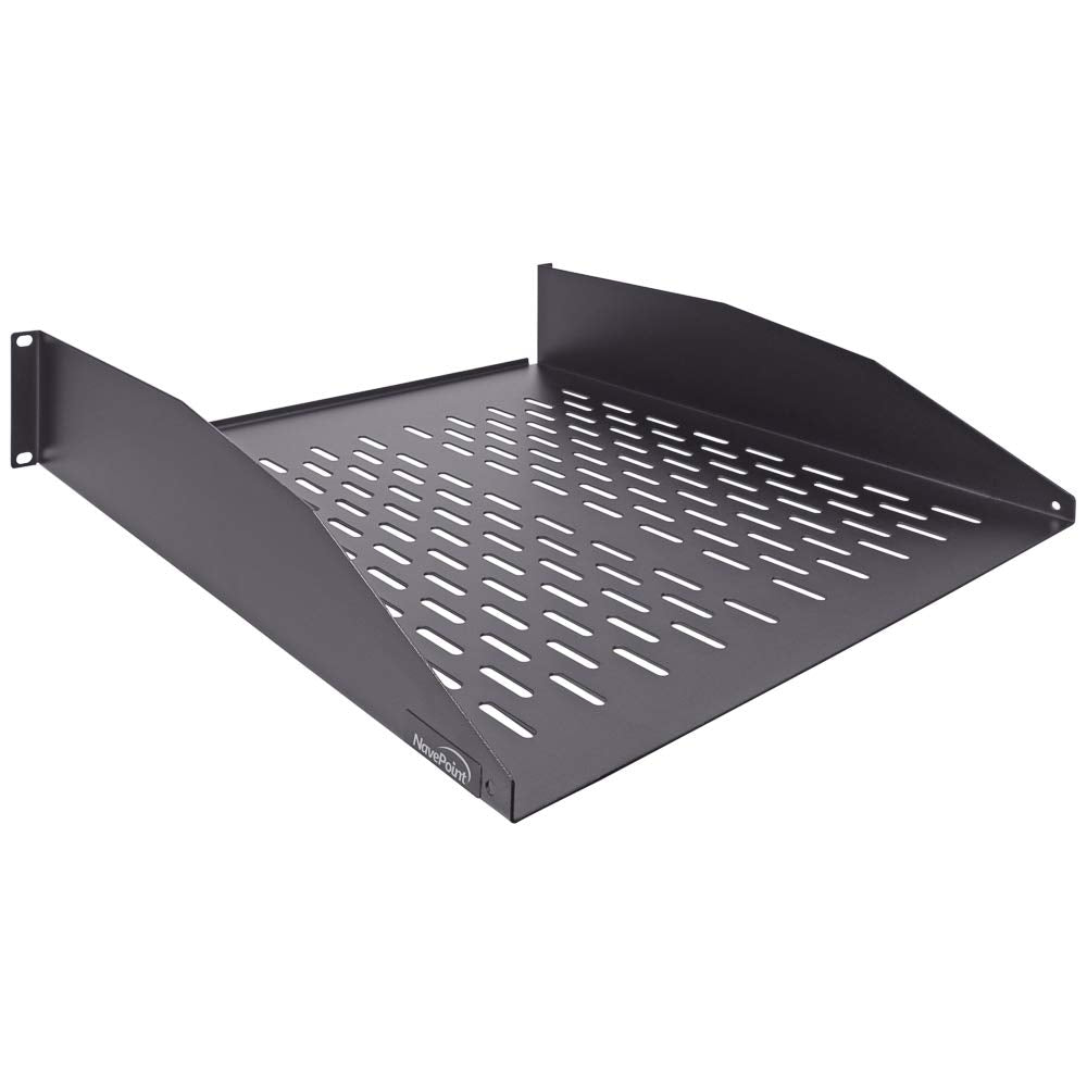 Navepoint 2U 19 Inch Universal Vented Rack Mount Cantilever Server Cabinet Shelf 18 Inches Deep With Lip Black