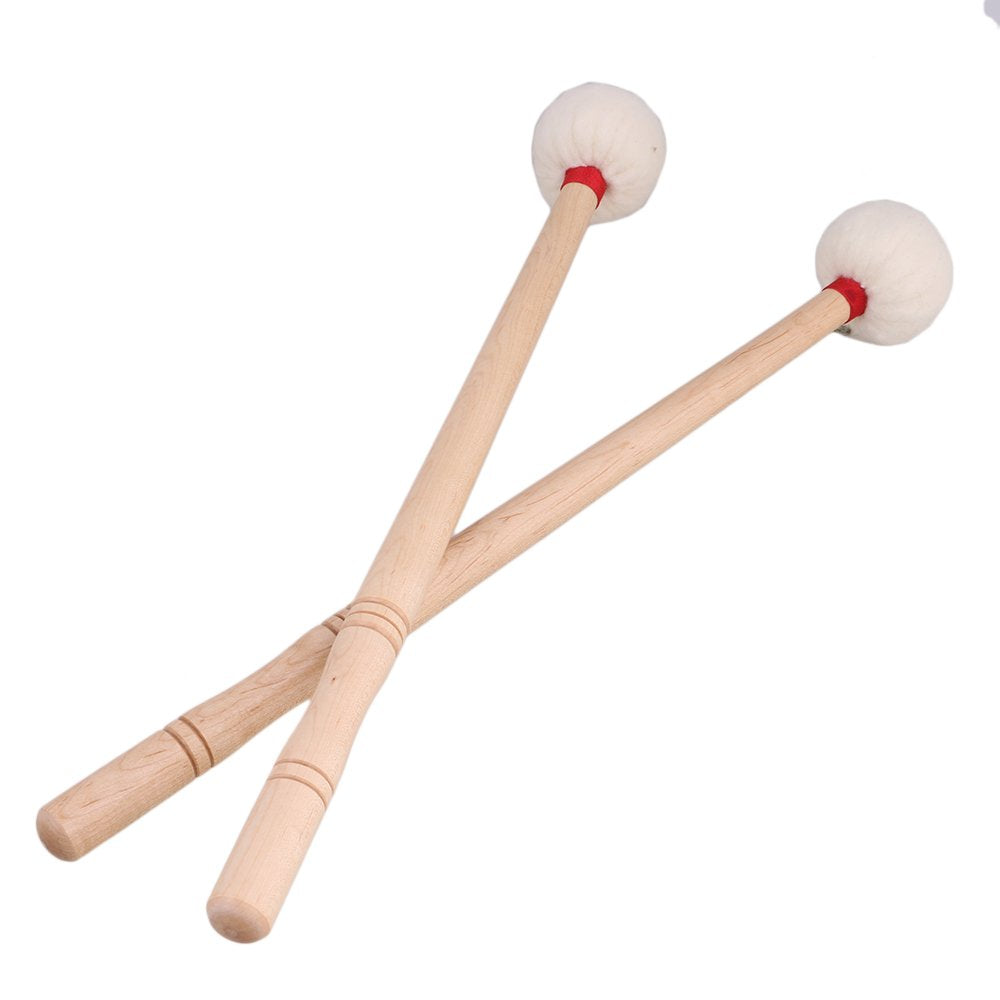 Bqlzr Drum Mallet 12Inches Length,Anti Slip Bass Percussion Sticks,Timpani Mallet, White Felt Drum Mallet Soft Felt Head Wood Ha