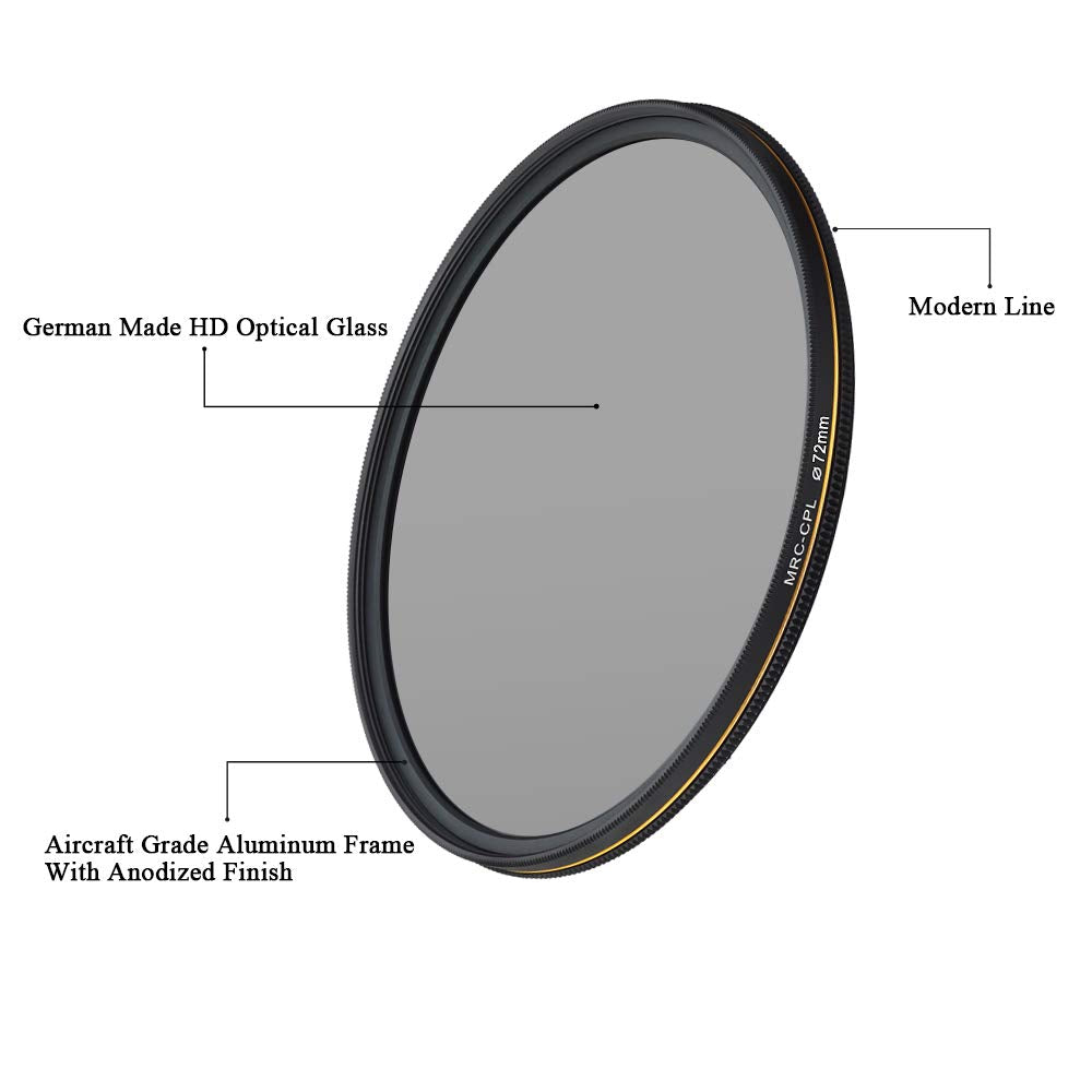 Lenskins 72Mm Cpl Circular Polarizing Filter, 30 Layer Multi Resistant Nano Coated Polarizer Filter With Hd Optics Glass, Ultra