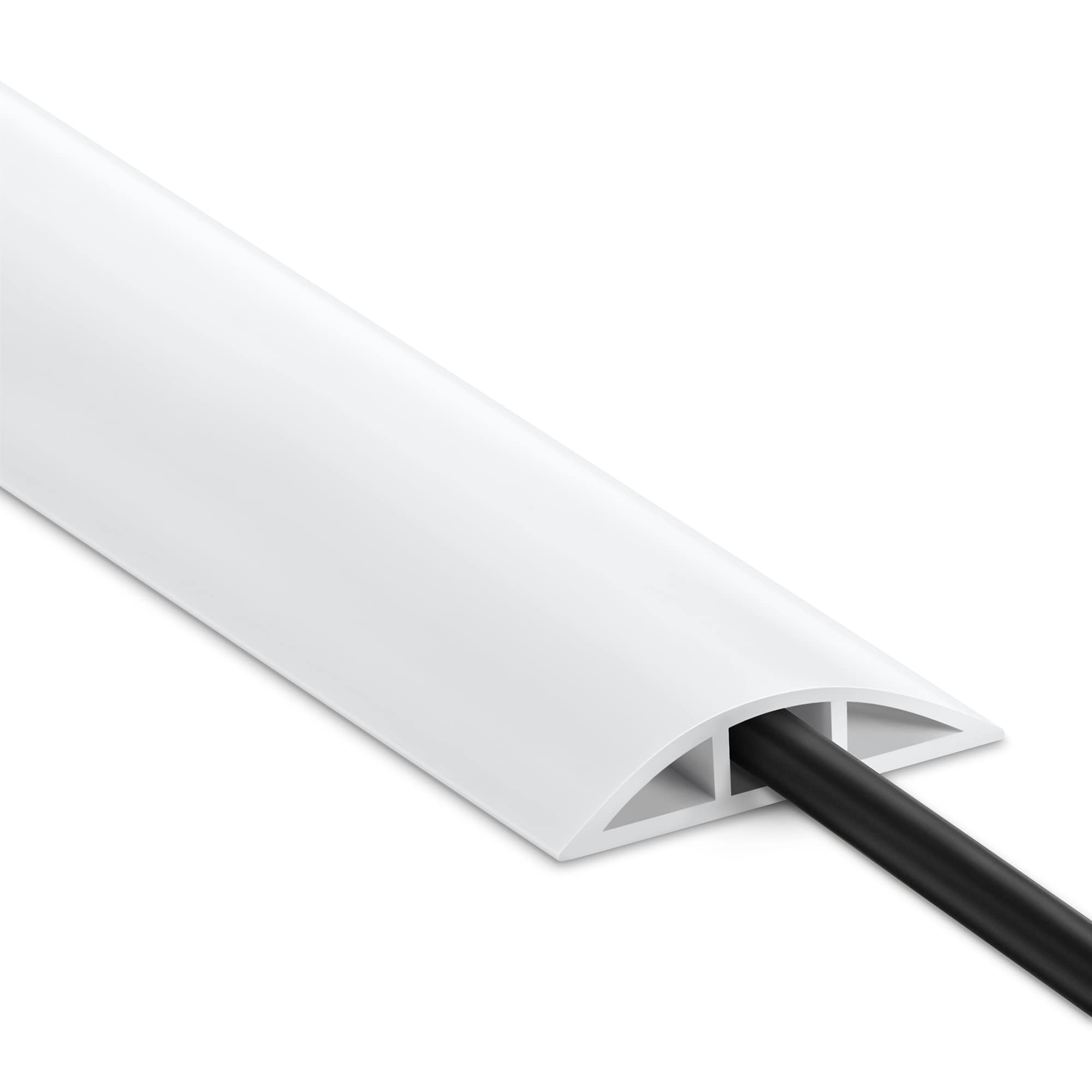 Floor Cable Cover 8Ft White, Low Profile Wire Cover For Floor, Extension Cord Cover, Cord Cover Floor Protect Wires, Tough Cord