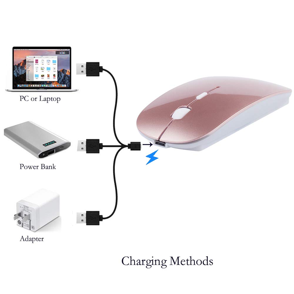 Klo Bluetooth Mouse For Macbook/Macbook Air/Pro/Ipad, Wireless Mouse For Laptop/Notebook/Pc/Ipad/Chromebook (Bt/B Rose Gold)